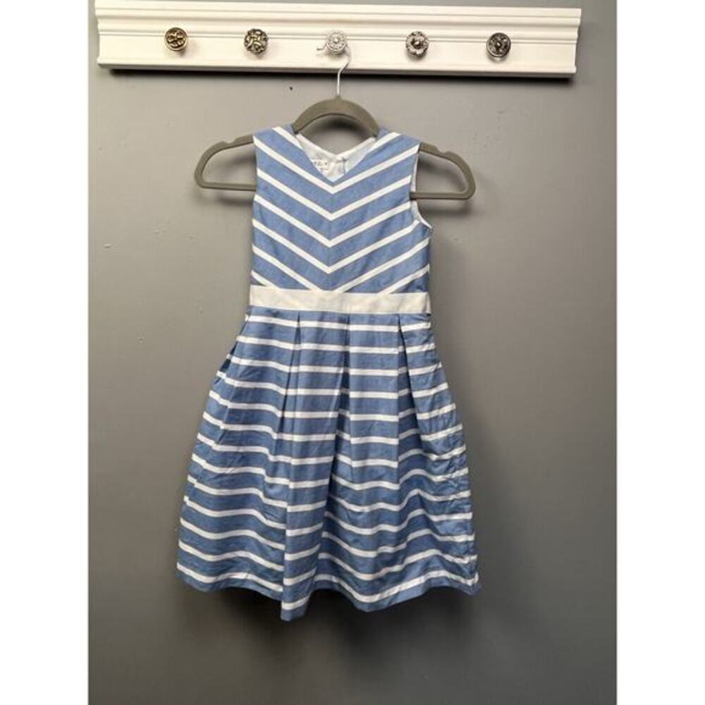 Joe & Ella Party Dress Girls Size 6 Blue‎ White Striped Belted Button Back Lined